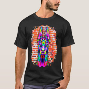 Camiseta Doberman Colorido Pop Bricks Cachorrinho Doberman