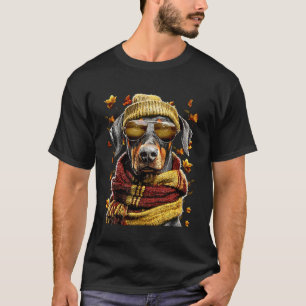 Camiseta Doberman de outono com óculos de sol Folhas de out
