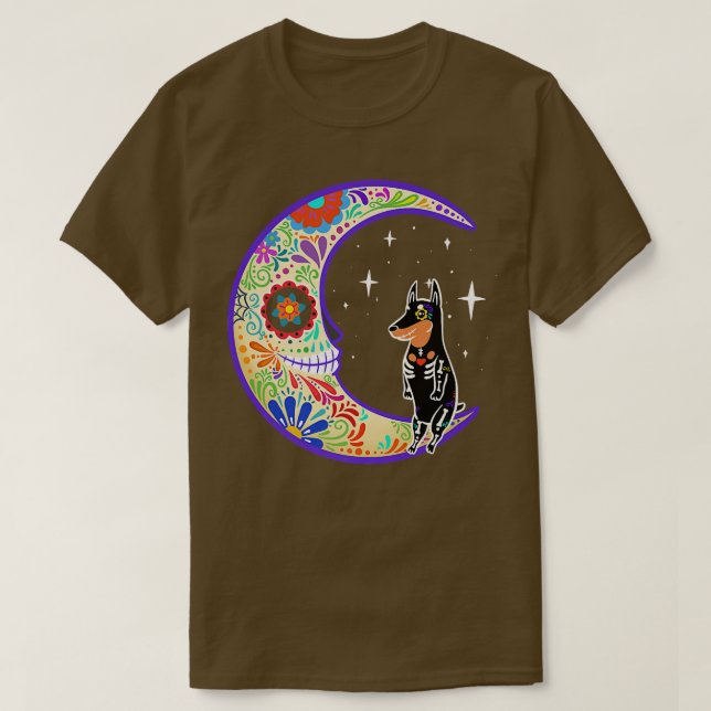 Camiseta Doberman Dia de Los Muertos Skeleton  (Frente do Design)