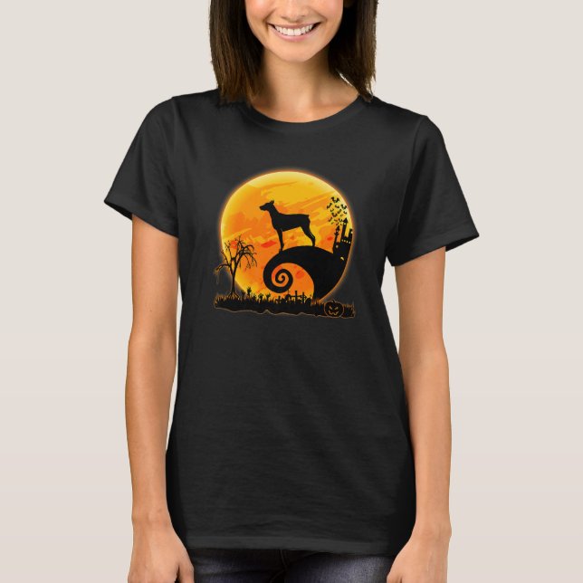 Camiseta Doberman Dog And Moon  Scary Halloween Costume (Frente)