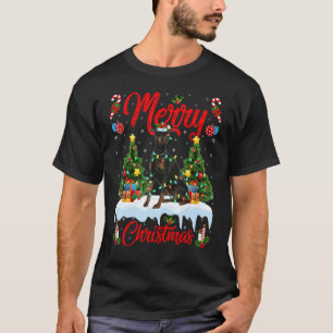 Camiseta Doberman Dog Lights Xmas Tree Papais noeis Doberma