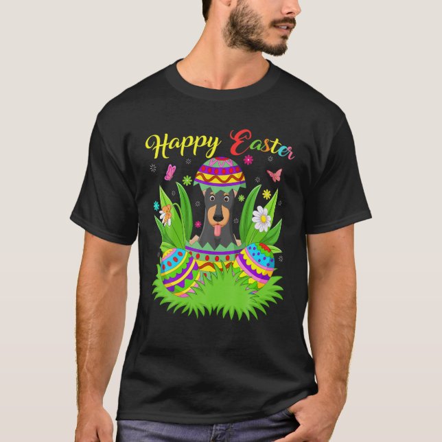 Camiseta Doberman Dog Lover Floral Easter Ovo Funny Doberma (Frente)