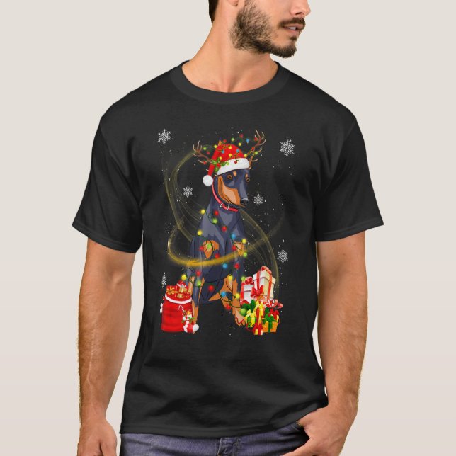 Camiseta Doberman Dog Reindeer Santa Christmas Dogs Pajamas (Frente)