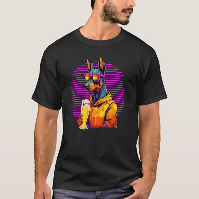 Camiseta Doberman Drinking Beer For Mom Dad Dobie (Frente)