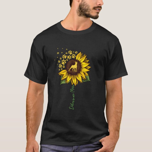 Camiseta Doberman Mãe Sunflower Doberman Pinscher Oferece C (Frente)
