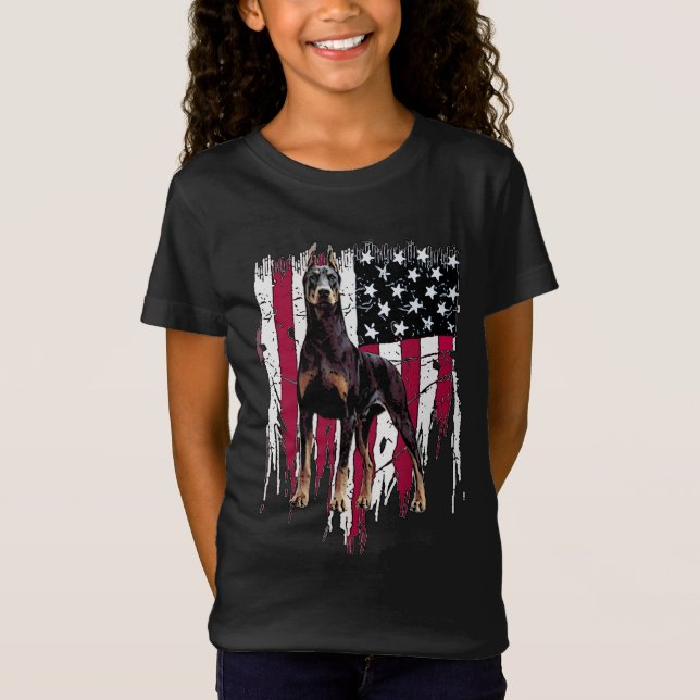Camiseta Doberman Pinscher American Flag USA Awo (Frente)