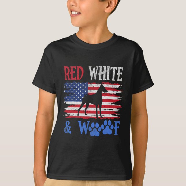 Camiseta Doberman Pinscher American Flag Usa Red White E (Frente)