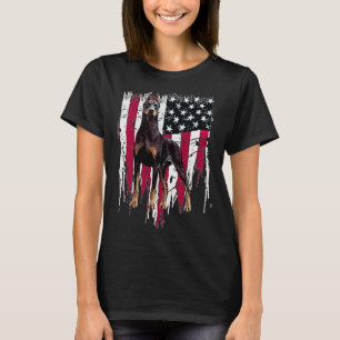 Camiseta Doberman Pinscher Bandeira Americana EUA Incrível