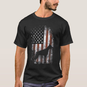Camiseta Doberman Pinscher Bandeira Americana Patriótica