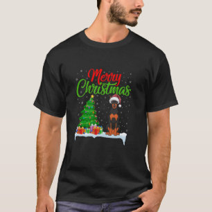 Camiseta Doberman Pinscher Cachorro Árvore de Natal Luz Xma