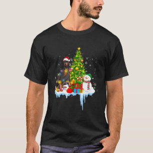 Camiseta Doberman Pinscher Costume Papais noeis Luz Hata Na