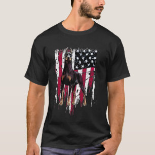 Camiseta Doberman Pinscher da Moda Bandeira Americana EUA I
