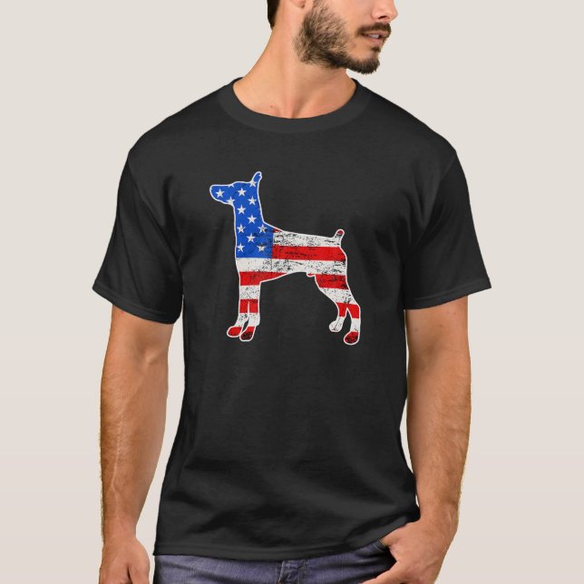 Camiseta Doberman Pinscher Dog, 4 De Julho, Retro USA Ameri (Frente)