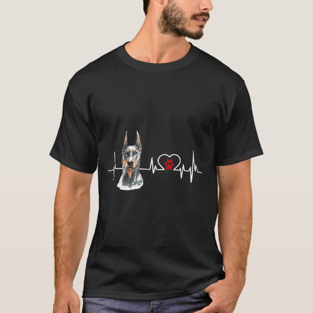 Camiseta Doberman Pinscher Ekg Heartbeat Heart Line Dog (Frente)