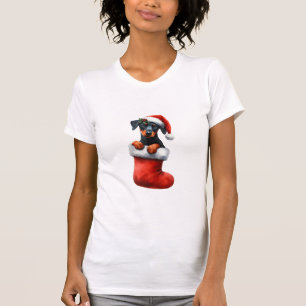 Camiseta Doberman Pinscher No Natal Santa Hat Xmas