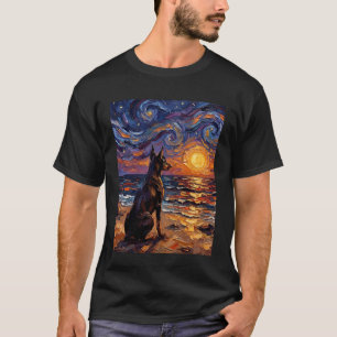 Camiseta Doberman Pinscher Noite Estrelada Dobie na Praia