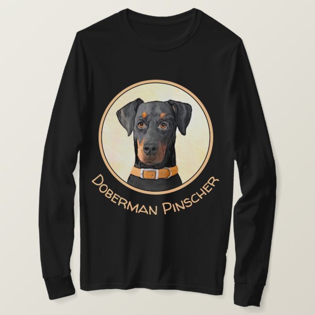 Camiseta Doberman Pinscher Pintura Original Descortada (Frente do Design)