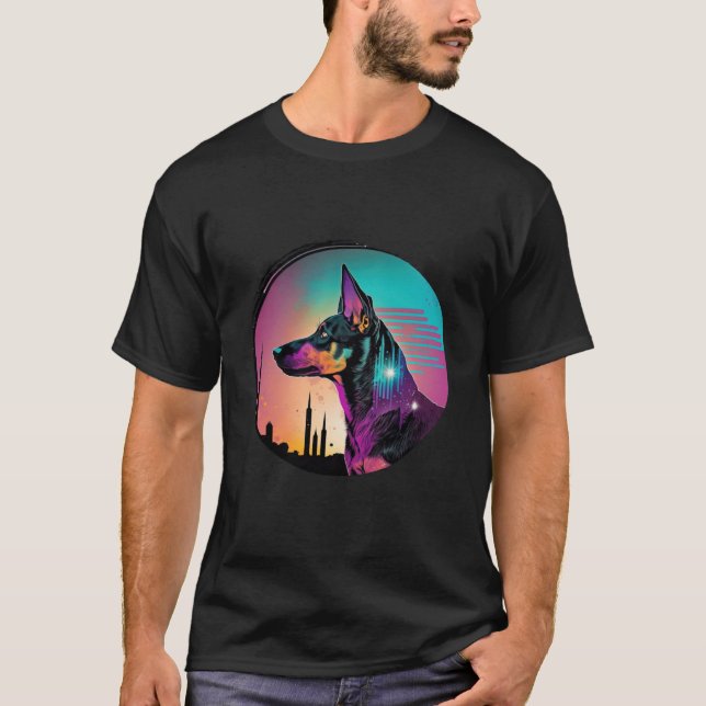Camiseta Doberman Pinscher Synthwave 80s Retrowave Aestheti (Frente)