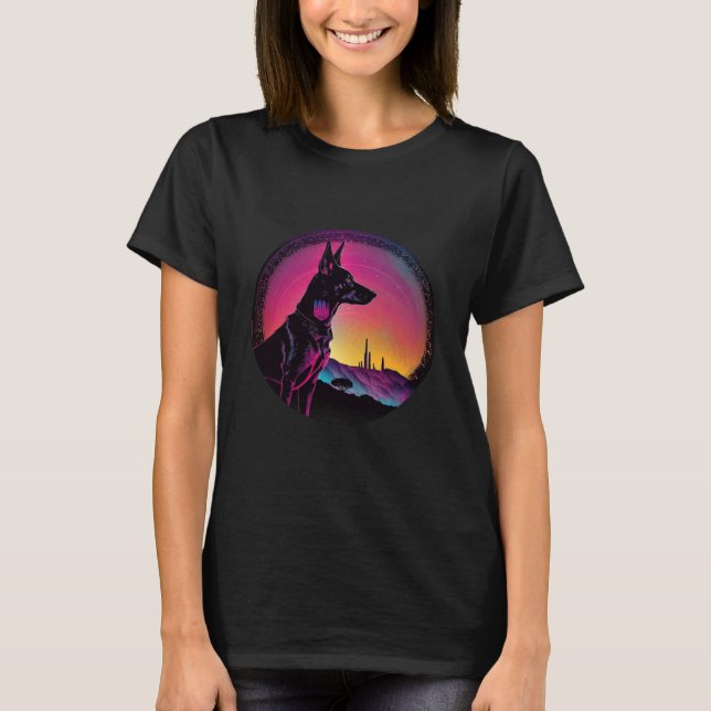 Camiseta Doberman Pinscher Synthwave 80s Retrowave Estética (Frente)
