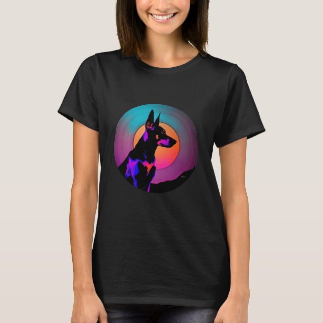 Camiseta Doberman Pinscher Synthwave 80s Retrowave Estética (Frente)