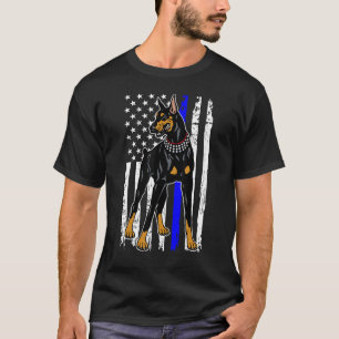 Camiseta Doberman Pinscher Thin Blue Line America Flag