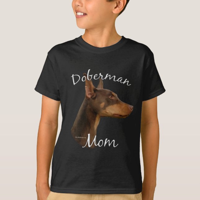 Camiseta Doberman Pinscher (vermelho) Mãe 2 (Frente)