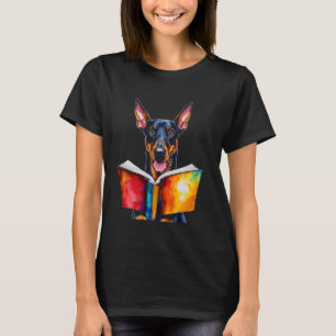 Camiseta Doberman Reading Book Dog Funny Animal Art Impress