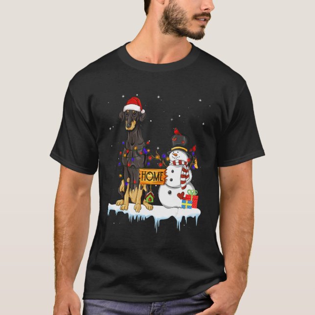Camiseta Dobermann Dog Christmas Snowman Xmas Lights Pajama (Frente)