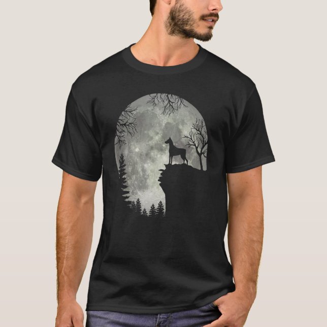 Camiseta Dobermann E Lua Halloween Clássico Halloween Mon (Frente)