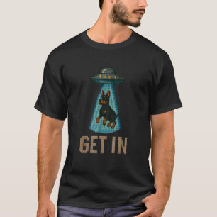Camiseta Dobermann Entra na Nave Espacial Alien Impresso em