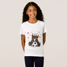 Camiseta Dobermans with soccer ball for Valentine's Day