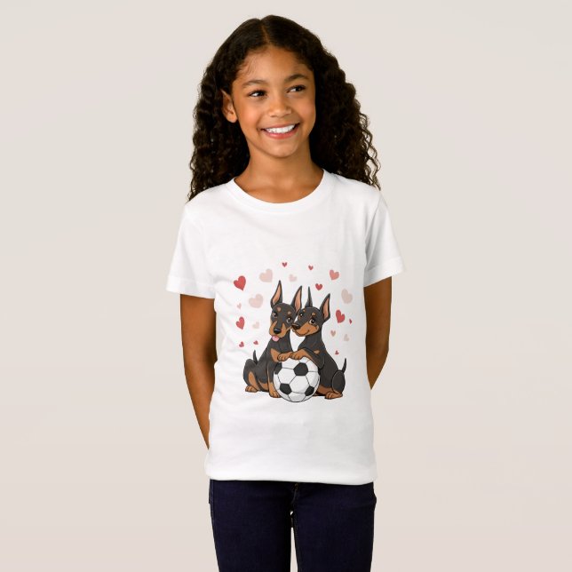 Camiseta Dobermans with soccer ball for Valentine's Day (Frente Completa)