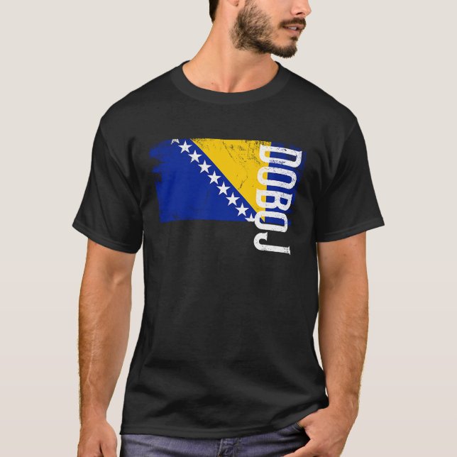 Camiseta Doboj Bósnia Bandeira Para Homens Bósnios Crianças (Frente)