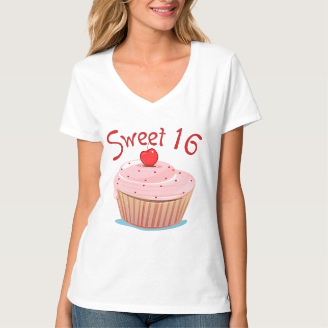 Camiseta Doce 16 16º Cupcake de aniversário (Frente)