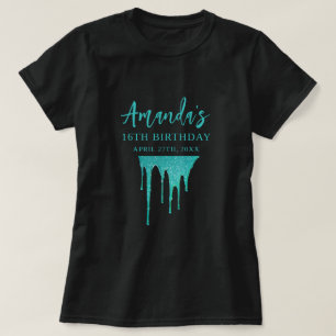 Camiseta Doce 16 Aniversário com Glitter Teal Moderno