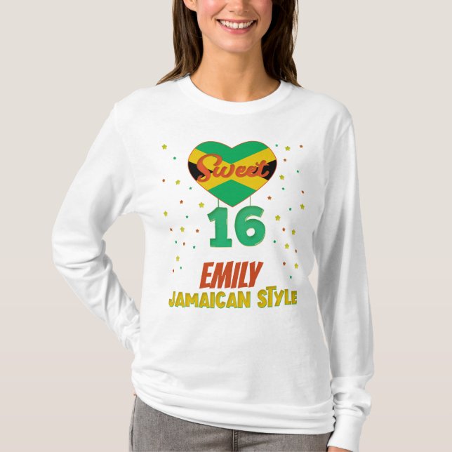 Camiseta Doce 16 Estilo jamaicano Férias de Aniversário   (Frente)