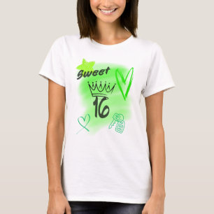 Camiseta Doce 16 Verde com Aerógrafo e Coroa