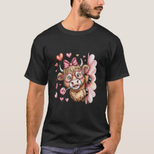 Camiseta Doce Bezerro Vaca Highland Laço Rosa Coração Pirul