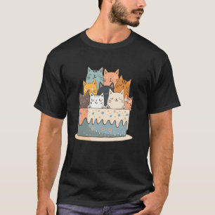 Camiseta Doce Bolo de Aniversário Kit de Festa Gatinho Aman