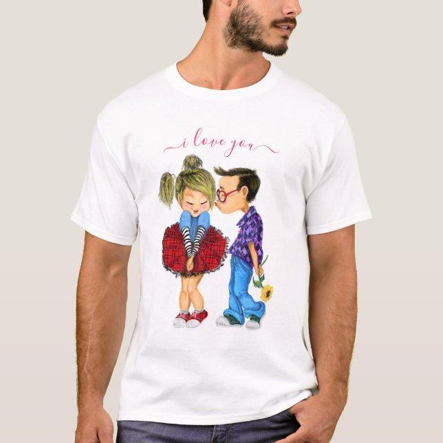 Camiseta Doce Casal Romântico - Amo - Amo-Te - Beijo (Frente)