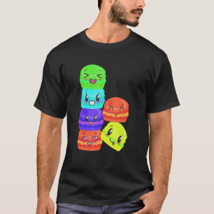 Camiseta Doce Colorida Macaroons Comidas Felizes Empilhadas