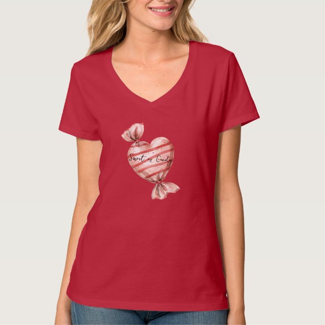 Camiseta Doce como Listras Rosa e Vermelho Coração (Frente)