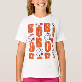 Camiseta Doce Desenho de Halloween de Fantasma Kawaii “Boo”