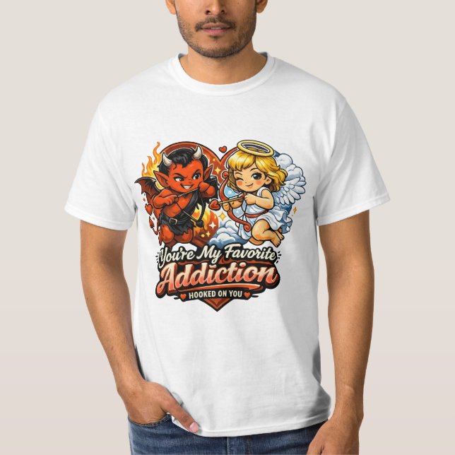 Camiseta Doce Design de Amor de Dia dos Namorados com Diabo (Frente)