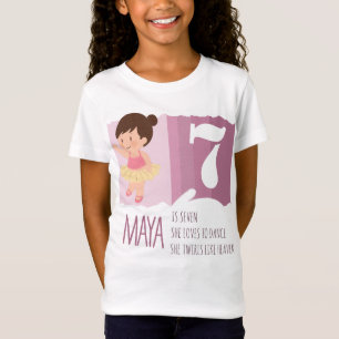 Camiseta Doce Design de Aniversário de 7 Anos de Bailarina