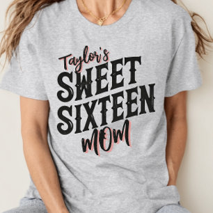 Camiseta Doce Dezesseis Mãe Texto Preto e Rosa Moderno