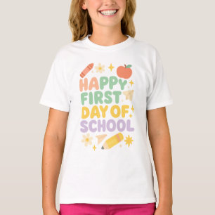 Camiseta Doce Doodle Pastel Feliz Primeiro Dia de Aula