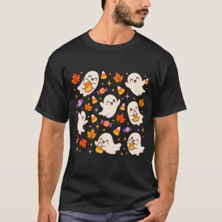 Camiseta Doce Fantasma de Abóbora com Padrão Assustador Fof