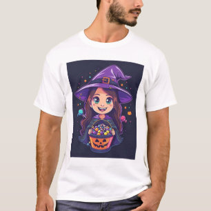 Camiseta Doce Feitiço – Pequena Bruxa de Halloween com Doce