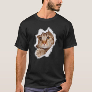Camiseta Doce Gatinho Rasgou Tecido Do Gato Laranja Gato D